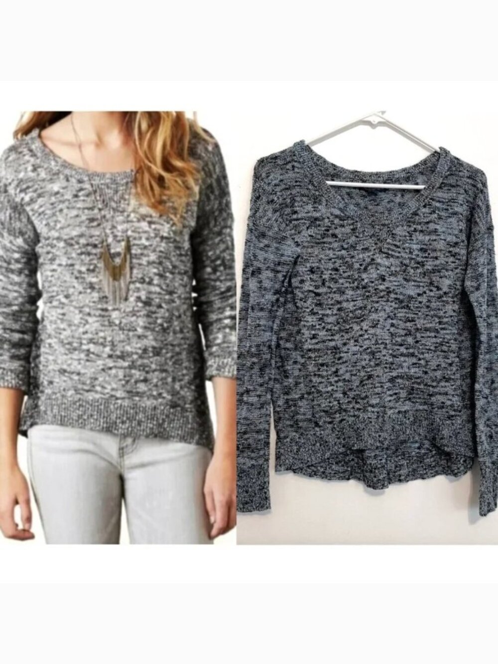 AMERICAN EAGLE Fireside Marled Sweater Blue Navy Blue Gold Metallic Cotton Small
